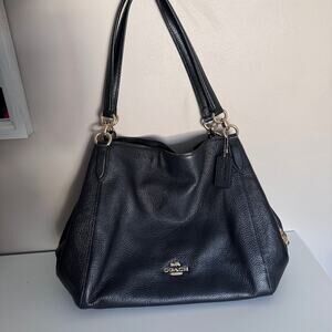 Coach Hallie Black Pebbled Leather Shoulder Bag Purse F80268